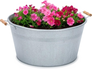 matches21 HOME & HOBBY Blumentopf Große Zinkwanne mit Holzgriffen als wetterfeste Deko-Schale 50 cm (1 St), Metall-Schale für Draußen als Garten Pflanzschale Solarbrunnen