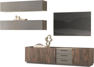 Wohnwand Piano in Eiche und grau 3-teilig 300 cm