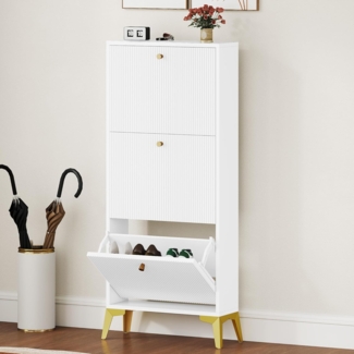 DWVO Schuhschrank für Flur, Schuhschranks mit 3 Schubladen, verstellbare und abnehmbare Trennwand, freistehender Schuhständer für Flur, Eingang, Wohnzimmer, Weiß