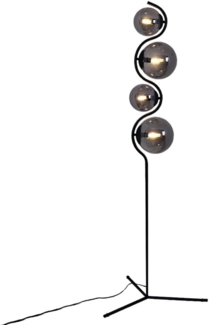 Stehlampe, schwarz, Glas rauch, 4 flammig, H 160 cm