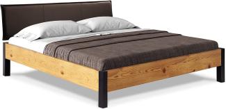 Möbel-Eins CURBY Bett Metallfuß, mit Polsterkopfteil, Material Massivholz, rustikale Altholzoptik, Fichte natur 160x200 cm Kunstleder Braun ohne Steppung