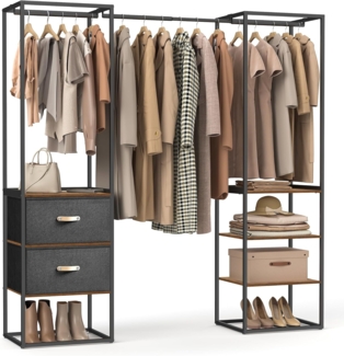 Songmics Kleiderschrank Kleiderständer hochbelastbar, 2 Schubladen, 4 Ablagen, braun