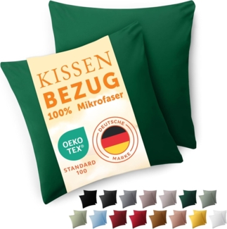 Blumtal Kissenbezug 65x65 cm im 2er Set weich - Oeko-TEX zert. Mikrofaser Kopfkissenbezug - Pillow Case - 65x65 cm waschbar - Kissenbezug 65x65 cm Dunkelgrün
