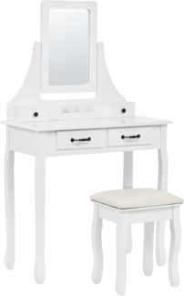 Schminktisch mit rechteckigem Spiegel Hocker 5 Schubladen weiß RAYON