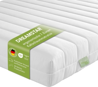 DREAMSTAR Easy Flex | orthopädische 7-Zonen Kaltschaummatratze | Öko-Tex Zertifiziert | Härtegrad 2 und 3 (H2 & H3) | Rollmatratze | 160x200 cm