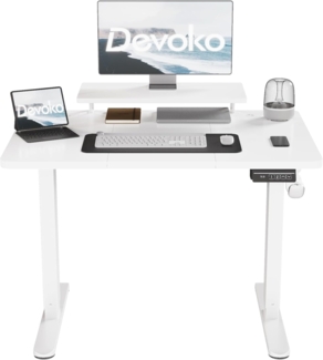 Devoko 120×60cm Elektrisch Höhenverstellbarer Schreibtisch mit Monitorständer, Computer-Schreibtisch, mit 2 Höhen-Speicherfunktionen, Weiße