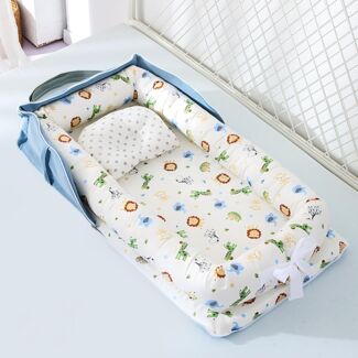 DOKKOME Babynest Tragbar Kuschelnest für Neugeborene Nestchen Baby Atmungsaktiv Bettnestchen Weich Babylounge Babynestchen für Säuglinge Waschbar Zubehör für Babybett Handtaschendesign Blau