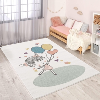 Carpet City Kinderteppich Anime9393, rechteckig, Höhe: 11 mm, Spielteppich, Mädchen, Herzen, Ballon, Weicher Flor, Pflegeleicht