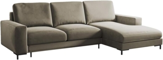 Selsey Mokpeo - Ecksofa mit Schlaffunktion, Bettkasten und schwarzen Füßen, 244 cm breit (Veloursbezug Beige, Ottomane rechts)