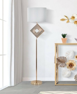 Lampada da terra Bionaz, Luce da terra, Lampada da pavimento, Lampada a stelo, 40x40 h161 cm, Bianco e Oro