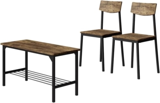 Sitzbank und Stuhl Fyrk Schwarz/Eiche rustikal 85 x 46 cm 3 Teile Vicco