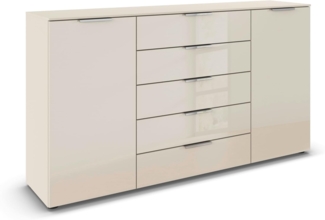 Rauch Möbel Flipp, Kommode für Schlafzimmer, Kinderzimmer, Wohnzimmer, Jugendzimmer, Flur, Garderobe, 2-türig, 5 Schubladen, mit Softclose-Funktion, Farbe Glas Beige, Breite 180 cm