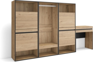 Skraut Home | Schuhregal, Schuhschrank | Schuhaufbewahrung | 250 x 145 x 35 cm | Für Schlafzimmer, Zimmer | Offener Kleiderschrank | Schminktisch | Moderner Stil | Eiche