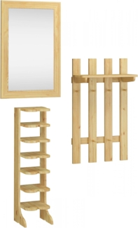 Garderobenset Schuhregal Wandspiegel Hängegarderobe Flurmöbel Massivholz Kiefer 90.80-11-Set