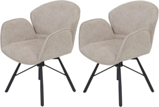 Hela Tische, 2er Set Esszimmerstuhl Armlehne Bristol, Bezug Webstoff Beige Boucleòptik, 360° drehbar, Metallgestell