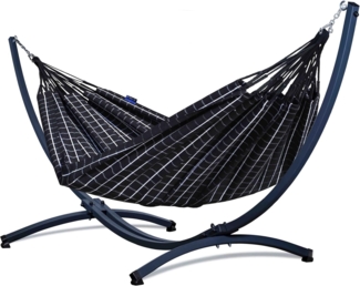 Potenza Catargo Hängematte mit Gestell für 2 Personen, 100% Baumwolle Hängematte XXL - 220x160, 220kg I Cocoon - Schwarz