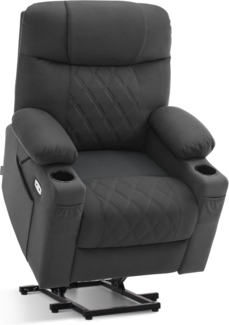 M MCombo Fernsehsessel mit Aufstehhilfe Elektrisch, Relaxsessel mit Liegefunktion, 2 Motoren, Seniorensessel für Wohnzimmer, Mikrofaser, 7501 (Dunkelgrau)