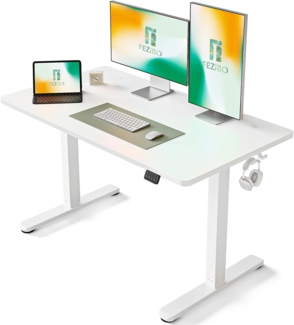 FEZIBO Schreibtisch Höhenverstellbar Elektrisch, 120x60 cm Stehschreibtisch mit Memory-Steuerung und Anti-Kollisions Technologie, Weiß Rahmen/Weiß Oberfläche