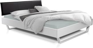 Möbel-Eins LUKY Kufenbett mit Polsterkopfteil, Material Massivholz, Fichte massiv, Kufen weiss weiss 90 x 220 cm Kunstleder Schwarz