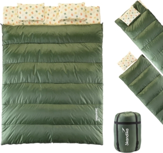 Skandika Doppelschlafsack Iceland Double, atmungsaktive, Trennbar, Innentasche mit Klett, 3-Jahreszeiten, extra breit, 2 Kissen, Packsack, Camping Inn-/Outdoor