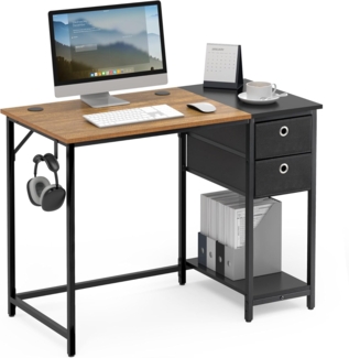 Mondeer Schreibtisch Computertisch, mit 2 Schubladen und Regal links oder rechts, 100 x 75 x 50 cm