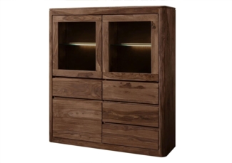 Massivmoebel24 Highboard (Highboard Sheesham 128 x 40 x 145 smoked cherry gebeizt TORONTO #103)