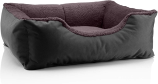 BedDog Hundebett TEDDY, Hundesofa aus Cordura und Microfaser-Velours, waschbares Hundebett mit Rand, Hundekissen vier-eckig (M) ca. 70 x 55 x 18 cm, BLACK-FIELD (schwarz/braun)