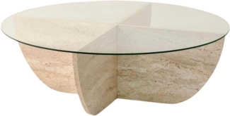 Elegant Coffee Table, 90 cm Diameter, 30 cm Height | 100% Glass Top & Melamine Coated Particle Board Base | Stylish Travertine Marble Design for Modern Living Spaces