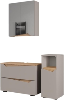 Badmöbel-Set Marelle Greige 3 Teile mit Midischrank Vicco
