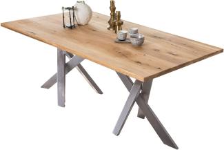 TABLES&Co Tisch 240x100 Wildeiche Natur Metall Silber