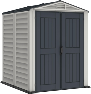 Duramax YardMate PLUS 5x5 (2.92 m²) Kunststoff gerätehaus mit robustem Kunststoffboden, Dachkonstruktion aus robustem Metall, feuerhemmend und wartungsfrei, Dunkelgrau und Adobe
