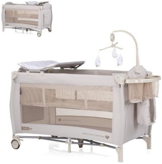 Chipolino Reisebett Bella, seitlicher Eingang, Moskitoschutz, Wickelauflage weiß beige
