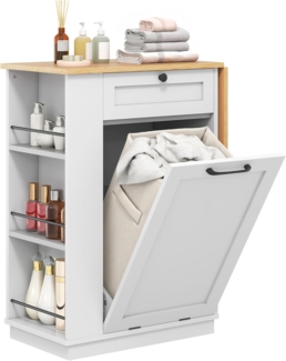 YITAHOME Wäscheschrank, neigbar, Badezimmer-Aufbewahrungsschrank mit Schublade, seitlicher Stauraum und ausziehbarer Arbeitsplatte, ausklappbarer Wäschekorb, Schrank zum Verstecken schmutziger