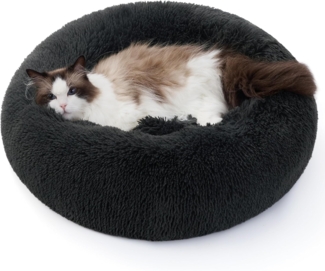 BEDSURE Hundebett waschbar Flauschiges Katzenbett - Ø 50 cm Donut Kissen, Katzenschlafplatz für Katzen Kleine Mittelgroße Hunde, Plüsch Katzenkissen Rund Kuschelbett Katzen Bettchen, Dunkelgrau