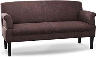 CAVADORE 3-Sitzer Küchensofa Malm, Sitzbank für Küche oder Esszimmer in Lederoptik, Inkl. Armteilverstellung, Federkern und moderner Kontrastnaht, 182 x 97 x 78, Mikrofaser: braun