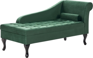 Beliani 'PESSAC' Chaiselongue mit Bettkasten, rechtsseitig, Samtstoff, Dunkelgrün