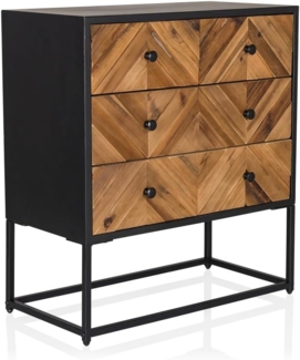 hjh LIVING Kommode aus massivem Holz, Metallgestell SANTJAGO Black Sun L Sideboard mit 6 Schubladen für Wohnzimmer Flur, 63 x 32 x 70,5 cm