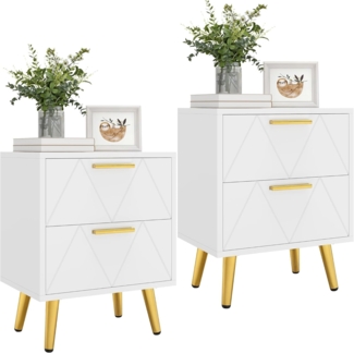 YITAHOME 2er-Set Nachttische mit 2 Schubladen, Moderner Nachttisch mit goldenen Metallbeinen und Griffen, Beistelltisch mit Stauraum für Wohnzimmer, Schlafzimmer, 40 x 30 x 52 cm (Weiß)