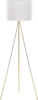 'Vistula' Stehlampe Gold und Weiß Metall 148 cm runder Stoffschirm dreibeiniges Stativ langes Kabel mit Schalter Minimalistisches Design