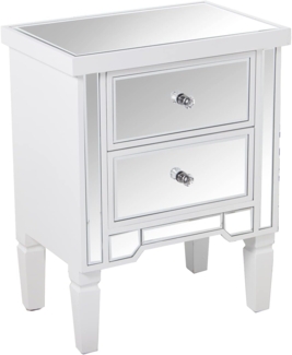 DRW Nachttisch mit 2 Schubladen aus Holz Weiß und Spiegel 49 x 33 x 62 cm, bunt, estandar