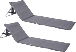 ONVAYA® Premium Strandmatte 2er Set | 2cm gepolstert mit Rückenlehne | Strandliege faltbar | Strandmatratze grau | Sonnenmatte mit Tragegurt | 161 x 55 x 45 cm