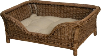 Krines Home Hundekorb Großer Rattan Hundekorb geflochten Hundebett Hund hoch mit Kissen, Rattan Korb, Hundecouch