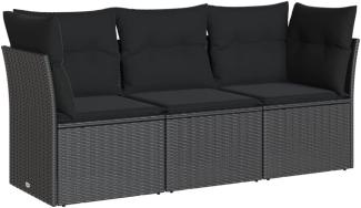 vidaXL 3-tlg. Garten-Sofagarnitur mit Kissen Schwarz Poly Rattan 3249044