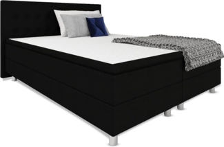 Best for Home Boxspringbett Polsterbett Sawana mit Bonellfederkern-Matratze und Topper Schlafzimmer (Schwarz, 200x200cm)