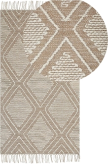 Teppich Baumwolle beige weiß 80 x 150 cm Kurzflor KACEM
