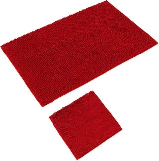 WohnDirect Badematten Set 2 teilig Rot • WC Vorleger (45x45 cm), Badematte (70x120 cm) • rutschfest waschbar Badezimmerteppich OHNE WC-Ausschnitt