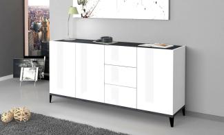 Dmora Modernes Sideboard mit 3 Türen und 3 Schubladen, Made in Italy, erhöhtes Küchen-Sideboard, Wohnzimmer-Design-Buffet, cm 160x40h82, glänzendes Weiß und Schiefer