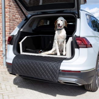 CopcoPet Tier-Autobett Autohundebett Weiß/Schwarz 70 x 55 cm mit Gurtsystem