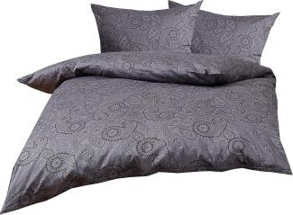 Bettwaesche-mit-Stil Mako-Satin Damast Paisley Bettwäsche "Davos" schwarz-grau Garnitur 240x220 + 2x 80x80