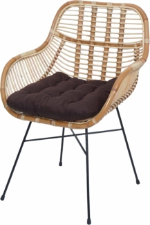 Esszimmerstuhl HWC-P17, Küchenstuhl Korbstuhl Rattansessel Rattanstuhl Stuhl, Kubu Rattan Metall ~ Polster braun